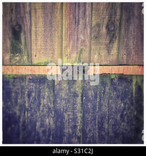 Tree trunk seen through gap between wooden fences Stock Photo