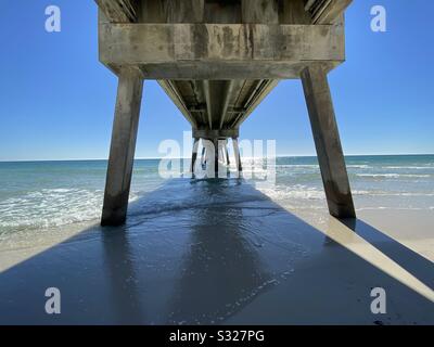 Okaloosa Island fishing pier with a perspective view Stock Photo