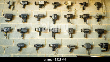 An artillery of film cameras Stock Photo
