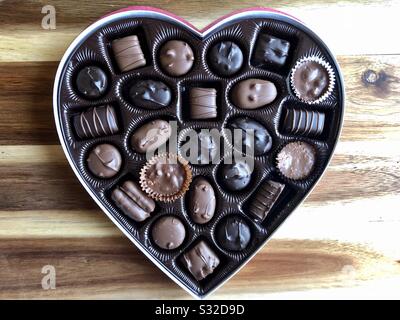 Heart shaped box of chocolates Stock Photo