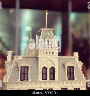 Detail, LEGO model of the Goodspeed Opera House, East Haddam, at Bradley Airport, Windsor Locks, Connecticut, United States Stock Photo