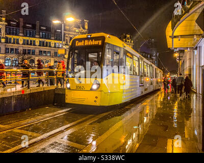 Metrolink tram at Exchange Square in Manchester