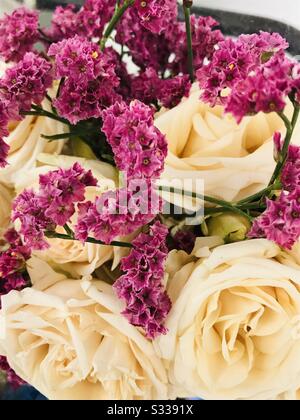 A Bouquet Full Of Cream Off White Aromatic Roses Circles With Dark Pink Filler Flowers Nice Aroma It S Perfect For A Gift White Flower Cream Flower Magenta Flower Stock Photo Alamy