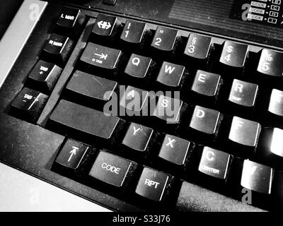 Typewriter keyboard detail closeup black and white Stock Photo
