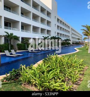 Swim-up suites, Pyramid building, Hyatt Ziva Resort, Cancun, Quintana Roo, Yucatan Peninsula, Mexico Stock Photo