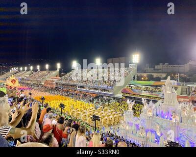 Beija-Flor de Nilópolis Samba School in Samba Schools Parade in Sambodrome Marques de Sapucaí, Rio de Janeiro, Brazil. Stock Photo