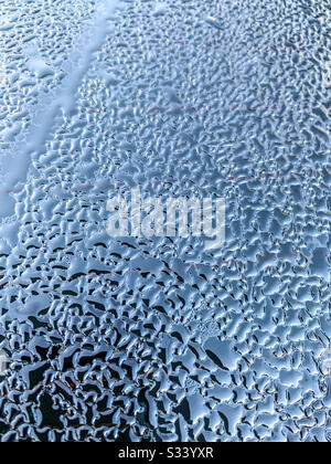 Close up of water droplets on black surface Stock Photo