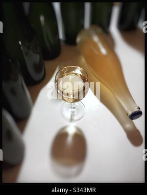 Commencing bottle fermentation of the sparkling Grenache rosé wine, Catalonia, Spain. Stock Photo