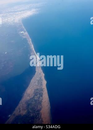 Aerial view of Burullus Lake and the Mediterranean coastline in ...