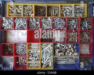 Work Tools Arranged Neatly in a Toolbox Stock Photo