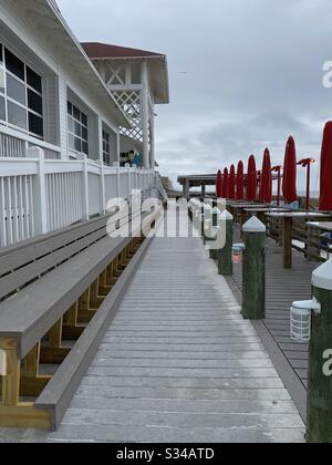 Empty restaurant on the beach due to coronavirus virus and closures March 21, 2020 Destin, Florida USA Stock Photo