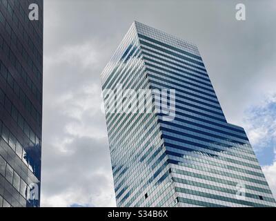 LOS ANGELES, CA, MAR 2020: clouds and their reflections in windows on skyscrapers in the Financial District of Downtown Stock Photo