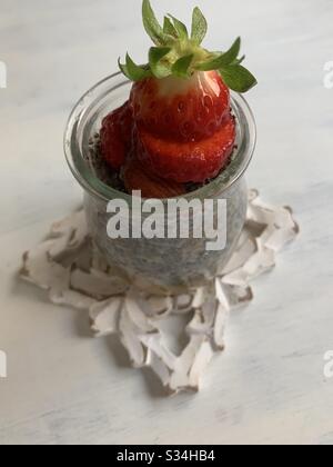 Homemade pear chia seeds pudding- simply delicious Stock Photo