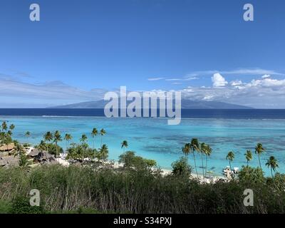 View of Tahiti from the island of Moorea. Stock Photo