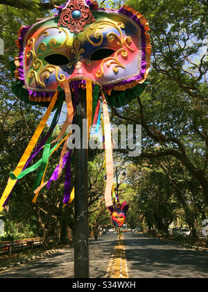 Huge masks along the main streets of Panaji city in Goa during Carnival festival in India. Stock Photo