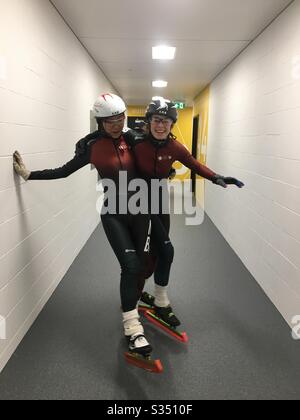 two speed skaters. Stock Photo