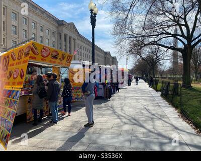 Food and Souvenir vendors lined up along the Elipse in Washington DC Stock Photo