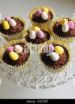 Easter cupcakes decorated with mini chocolate eggs Stock Photo
