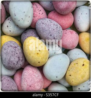Closeup of Cadbury mini eggs on Easter Sunday. Stock Photo