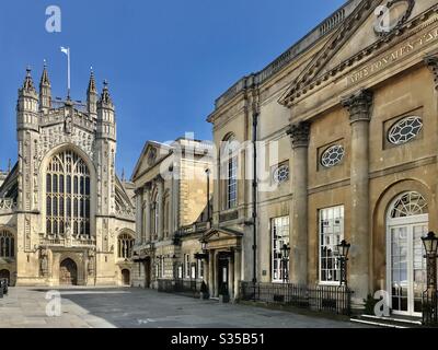 Bath in Lockdown: Bath Abbey, Pump Rooms, Roman Baths - Somerset, England 2020 Stock Photo