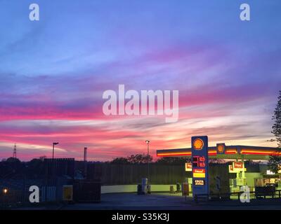 Petrol Station by Sunset Stock Photo