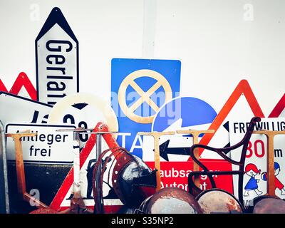 Collection of Swiss and German road signs Stock Photo