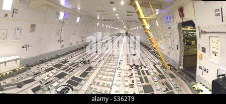 Main Deck on Boeing 747-800 Freighter showing cargo loading system and ...