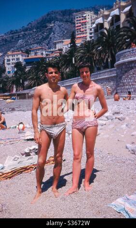 Happy couple on the beach in France Stock Photo