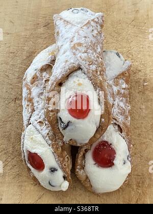 Traditional Sicilian Cannoli, typical italian dessert with ricotta cheese Stock Photo