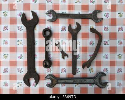 Collection of Old Spanners Stock Photo
