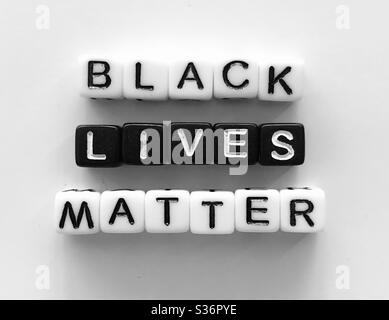 Black lives matter, message with cubes with text on a white background Stock Photo