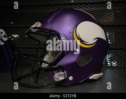 Minnesota Vikings NFL Football headgear with horns and yellow braids in  Mall of America. Bloomington Minnesota MN USA Stock Photo - Alamy