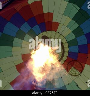 Keeping things aloft:  looking up, inside a hot air balloon in Palm Springs CA January 2017 Stock Photo