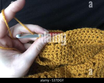 Making a crochet blanket Stock Photo