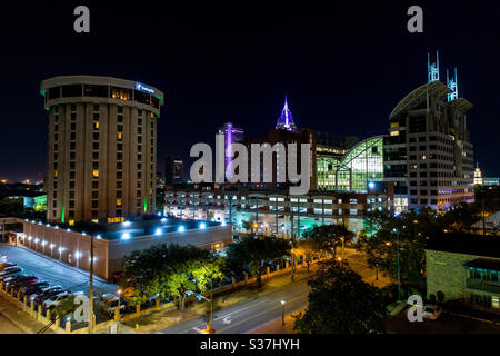 Downtown Mobile, Alabama cityscape at night Stock Photo