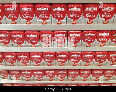 Packets of Lavazza coffee for sale in a supermarket store in the UK Stock Photo