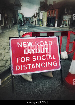 A new road layout for social distancing sign Stock Photo