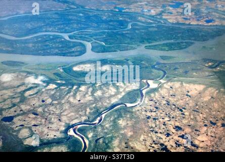 Aerial photography, Churchill, Manitoba, countryside, far north, Churchill river, Hudson Bay, Stock Photo