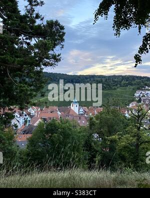 A church in a small village which is surrounded by nature near Stuttgart, Germany Stock Photo