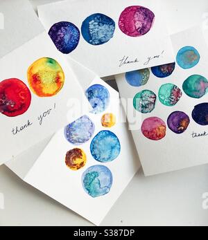 Hand painted original watercolor thank you card Stock Photo - Alamy
