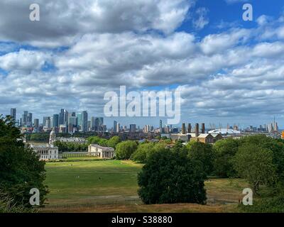 View of London skyline from Greenwich Park Stock Photo