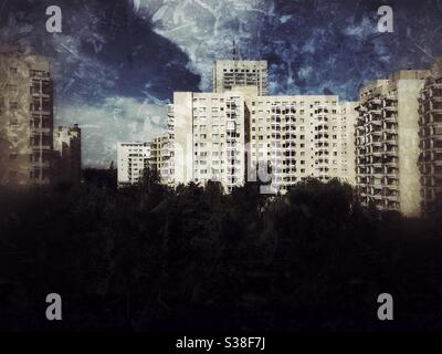 Block of residential flats built in the 1960s by the former communist regime in Warsaw Poland Stock Photo