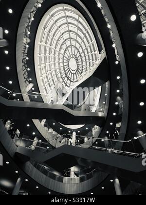 Looking up to the top of Liverpool Central Library from the ground floor Stock Photo