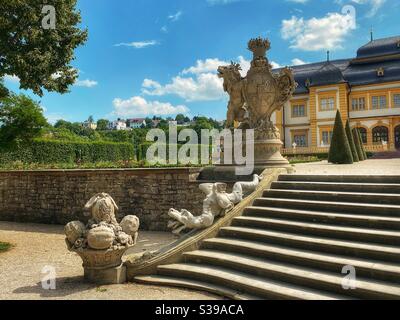 Staircase detail of the Summer Residence palace near Würzburg, built in the 17th century. Stock Photo