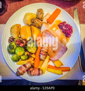 A plate of traditional Christmas dinner Stock Photo