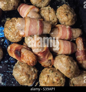 Pigs in blankets with stuffing Stock Photo