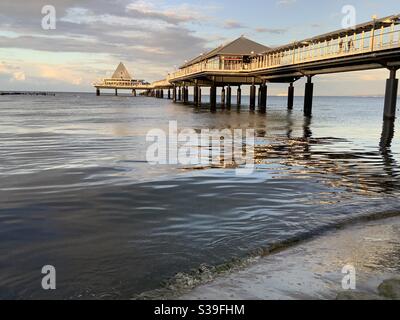 Pier of Heringsdorf at sunset, imperial baths , Usedom, Mecklenburg Vorpommern, Germany, Europe Stock Photo