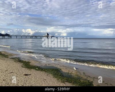 On the beach of one of the imperial baths  Heringsdorf and the Baltic Sea on the island Usedom, Mecklenburg Vorpommern , Germany, Europe Stock Photo