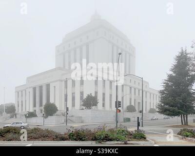 Alameda County Superior Courthouse in the mist scene in Oakland, California, USA Stock Photo