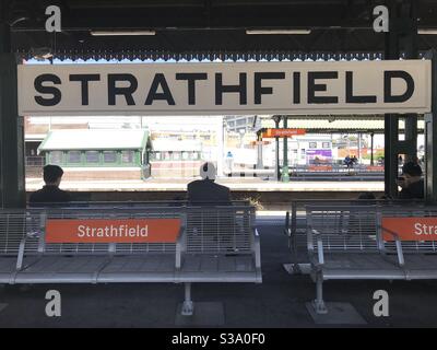 Platform at Strathfield train station, Strathfield, Sydney, NSW, Australia Stock Photo